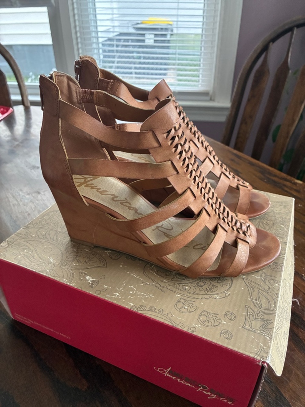 American Rag Cognac Braided Strappy Wedge Sandals